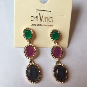 Green purple and grey drop earring